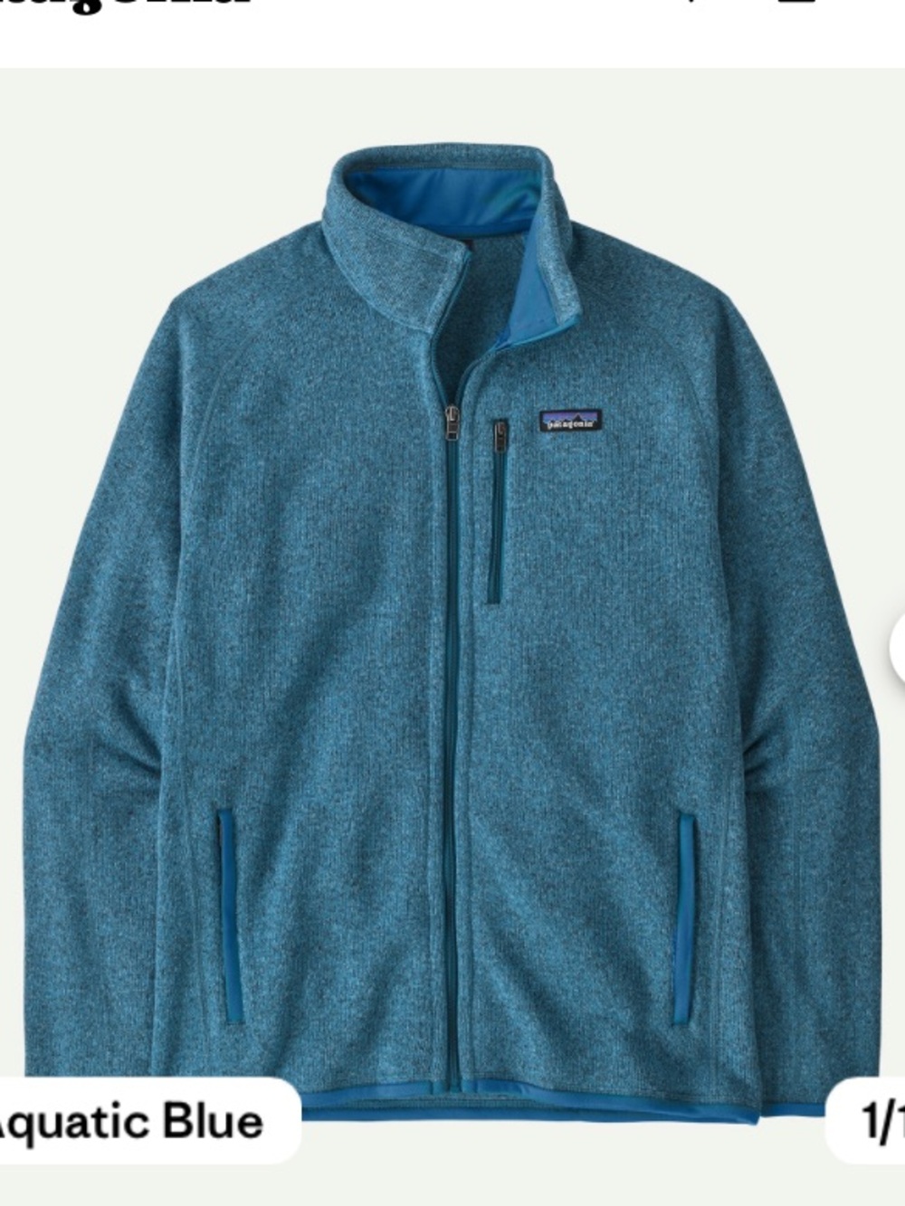 Patagonia Aquatic Blue Men's Better Sweater® Fleece Jacket size medium